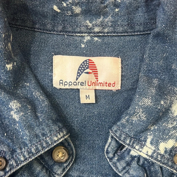 Apparel Unlimited Floral Embroidery Tie Dye Denim Long Sleeve Button Down Shirt - Picture 6 of 8